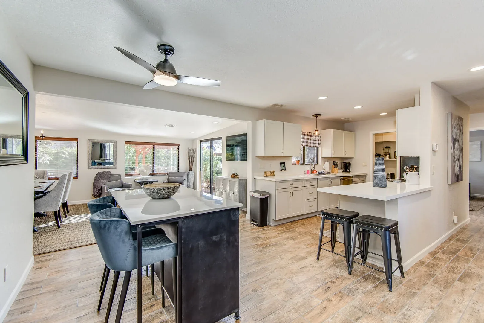 Sedona open-concept living room and kitchen with large island seating